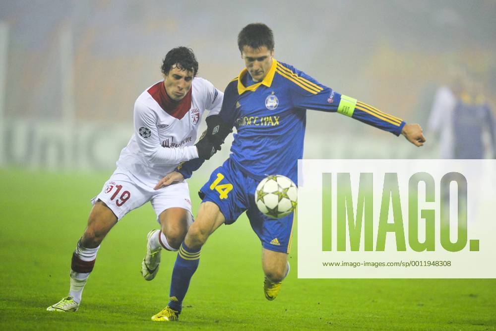 Artem Radkov (Bate Borisov) vs Gianni Bruno (Losc) FOOTBALL : Bate Borisov vs Losc - ligue des champions - 20 11 2012 JBAutissier Panoramic