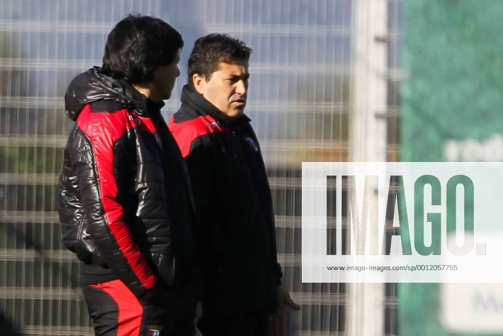 Manuel Casaca, Football Director and (L)Jose Peseiro (R)coach of SC Braga (Sporting) during the training session before the UEFA Champions League, Group H, match in Braga.