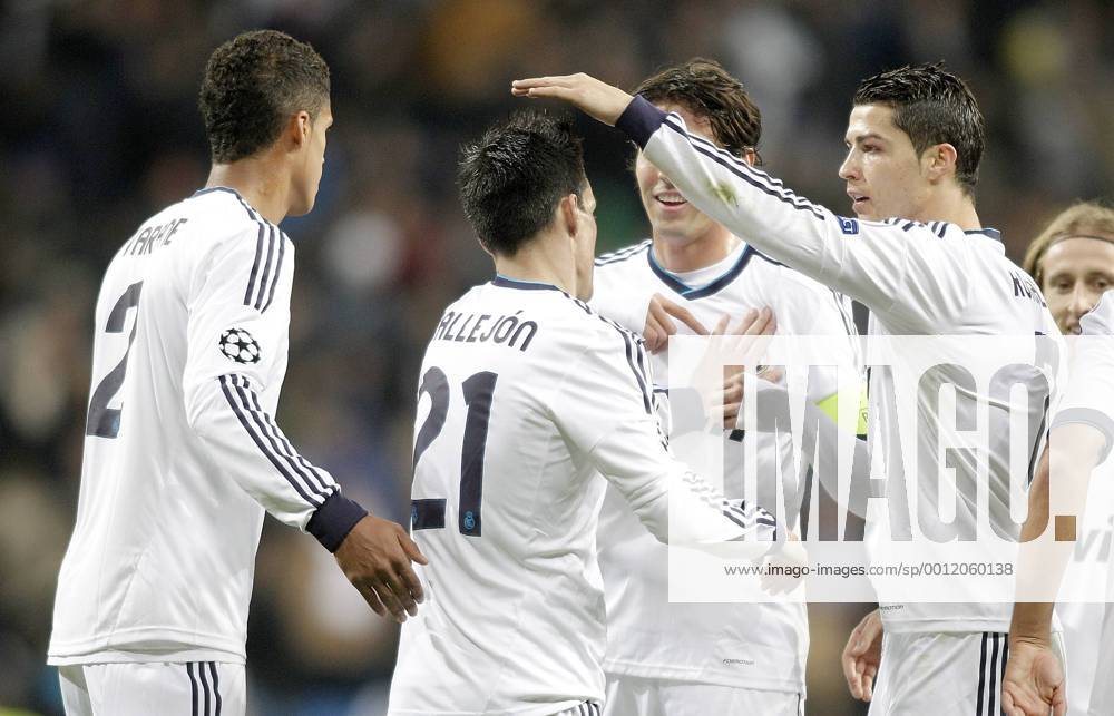 Real Madrid s Jose Callejon celebrates with Cristiano Ronaldo during Champions League Match. December 04, 2012. (20134038)