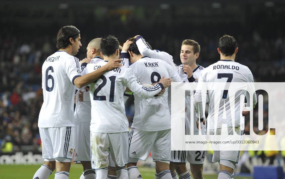 Real Madrid - Ajax - UEFA Champions League 2012 2013 - Group D - Matchday 6 Real Madrid players celebrating at Ricardo Kaka goal, left Sami Khedira Estadio Santiago Bernabeu - Madrid - Spain- 04 12 2012