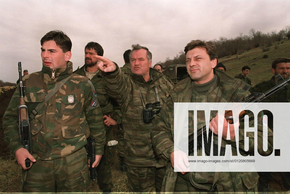 Former Bosnian Serb commander Ratko Mladic has lost his appeal against a 2017 conviction for genocide, war crimes and crimes against humanity. The UN court upheld the life sentence for his role in the killing of around 8,000 Bosnian Muslim (Bosniak) men and boys in Srebrenica in 1995. The massacre, in an enclave supposed to be under UN protection, was the worst atrocity in Europe since World War Two. FILE IMAGE SHOT ON: April 16, 1994, Gorazde, Bosnia and Herzegovina: Former Serb Army Commander RATKO MLADIC, right, near the town of Gorazde during the Bosnian War. Gorazde Bosnia and Herzegovina - ZUMAs107 19940416_jas_s107_002