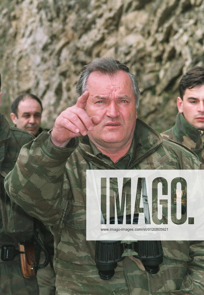 Former Bosnian Serb commander Ratko Mladic has lost his appeal against a 2017 conviction for genocide, war crimes and crimes against humanity. The UN court upheld the life sentence for his role in the killing of around 8,000 Bosnian Muslim (Bosniak) men and boys in Srebrenica in 1995. The massacre, in an enclave supposed to be under UN protection, was the worst atrocity in Europe since World War Two. FILE IMAGE SHOT ON: April 16, 1994, Gorazde, Bosnia and Herzegovina: Former Serb Army Commander RATKO MLADIC near the town of Gorazde during the Bosnian War. Gorazde Bosnia and Herzegovina - ZUMAs107 19940416_jas_s107_003