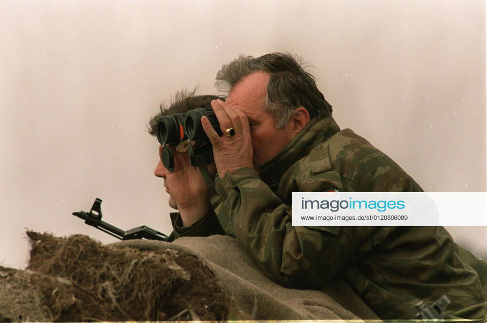 Former Bosnian Serb commander Ratko Mladic has lost his appeal against a 2017 conviction for genocide, war crimes and crimes against humanity. The UN court upheld the life sentence for his role in the killing of around 8,000 Bosnian Muslim (Bosniak) men and boys in Srebrenica in 1995. The massacre, in an enclave supposed to be under UN protection, was the worst atrocity in Europe since World War Two. FILE IMAGE SHOT ON: April 16, 1994, Gorazde, Bosnia and Herzegovina: Former Serb Army Commander RATKO MLADIC, right, near the town of Gorazde during the Bosnian War. Gorazde Bosnia and Herzegovina - ZUMAs107 19940416_jas_s107_001