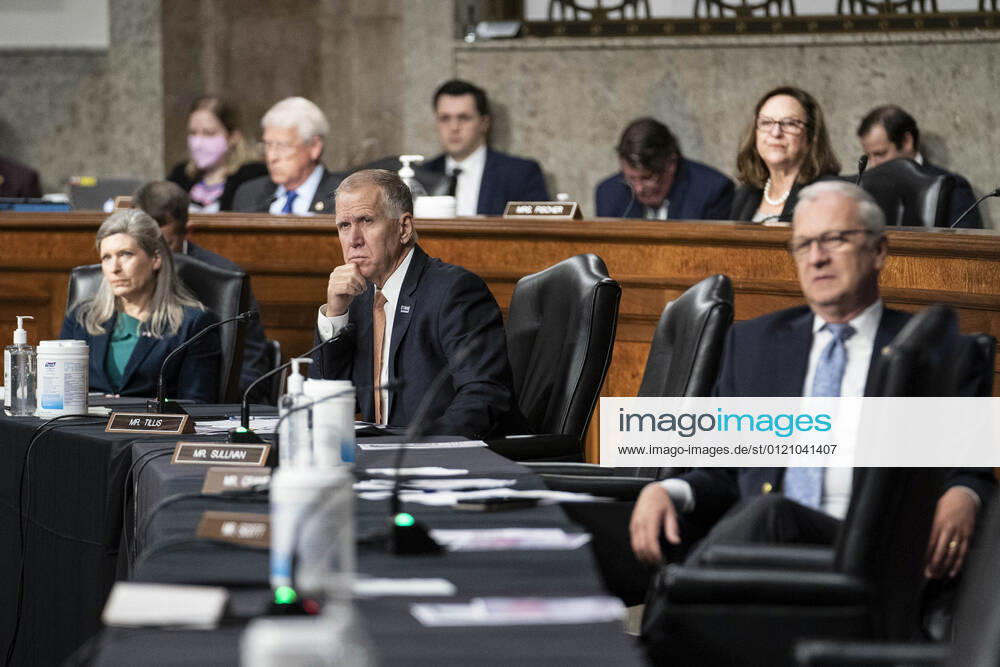 Senators Joni Ernst, R-IA, Thom Tillis, R-NC, and Kevin Cramer, R-ND, listen during a Senate Armed Services Committee hearing at the U.S. Capitol in Washington DC, on Thursday, June 10, 2021. The committee heard testimony on the Defense Department budget posture in review of the Defense Authorization Request for FY2022. WAP20210610577 SARAHxSILBIGER