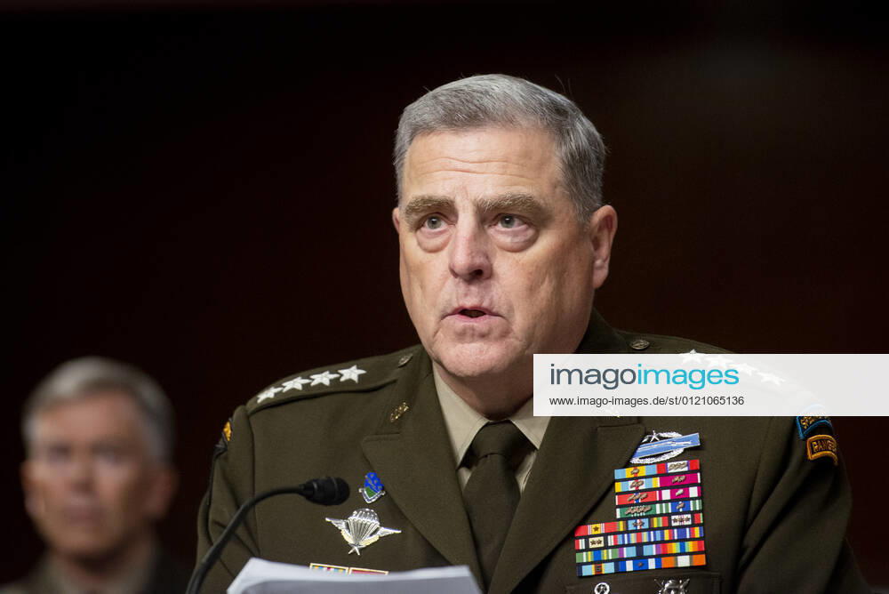 General Mark Milley, Chairman of the Joint Chiefs of Staff offers his opening remarks as he appears before a Senate Committee on Armed Services hearing to examine the Department of Defense budget posture in review of the Defense Authorization Request for fiscal year 2022, in the Dirksen Senate Office Building in Washington, DC, Thursday