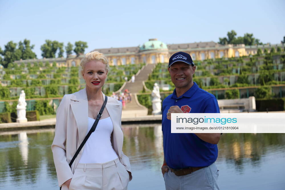 Model Franziska Knuppe and ex-boxer Axel Schulz pose as ambassadors for Brandenburg at this years German Unity Day at Sanssouci Palace in Potsdam, 17 June 2021 Presentation Unity Ambassador Brandenburg