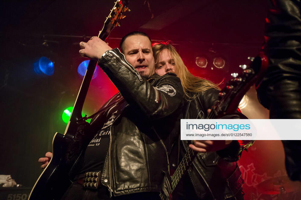Chrome Division The Norwegian heavy metal band Chrome Division performs a heavy metal festival Blastfest 2016 in Bergen. Here guitarist Shagrath is seen live on stage with bass player Ogee. Norway, 18 02 2016. Bergen Norway
