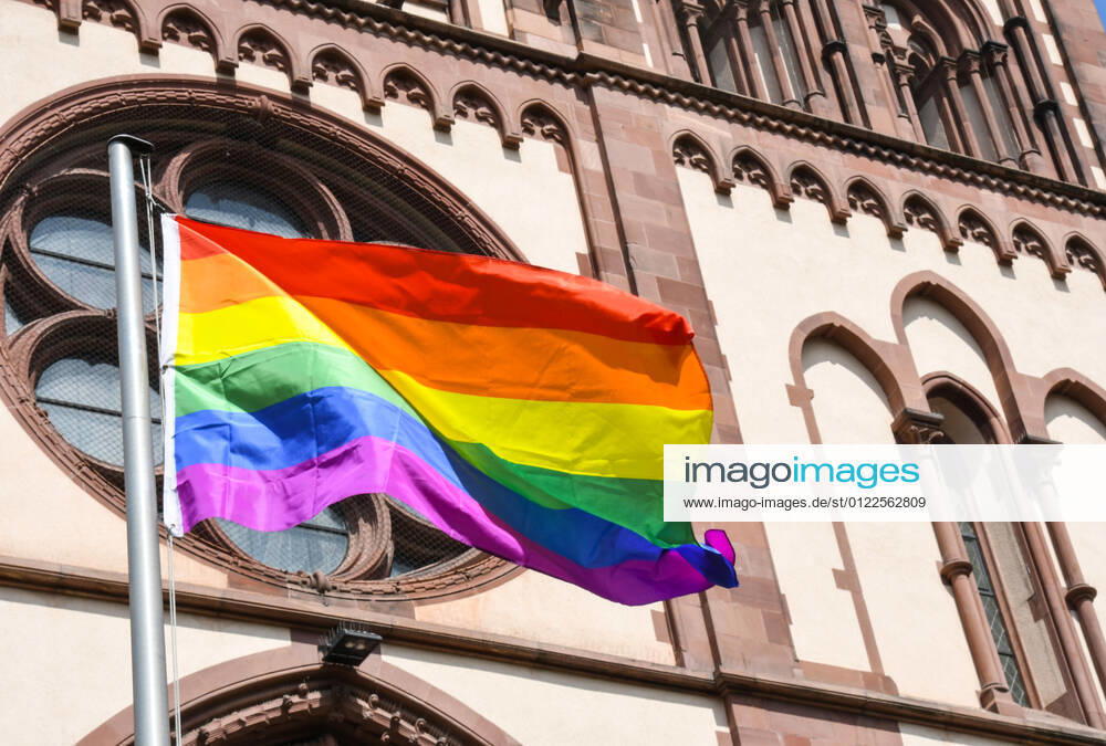 A rainbow flag flies at the Herz Jesu church in Freiburg, Germany