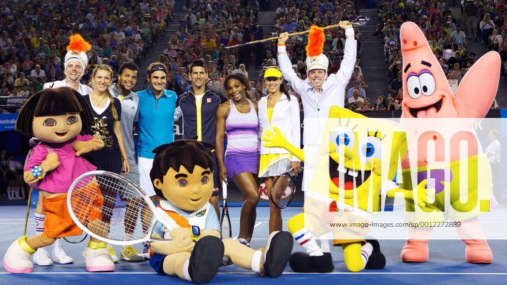 TENNIS - Australian Open 2012 MELBOURNE,AUSTRALIEN,12.JAN.13 - TENNIS - Grand Slam, Australian Open, Kids Tennis Day. Bild zeigt Victoria Azarenka (BLR), Jo-Wilfried Tsonga (FRA), Roger Federer (SUI), Novak Djokovic (SRB), Serena Williams (USA) und Ana Ivanovic (SRB).