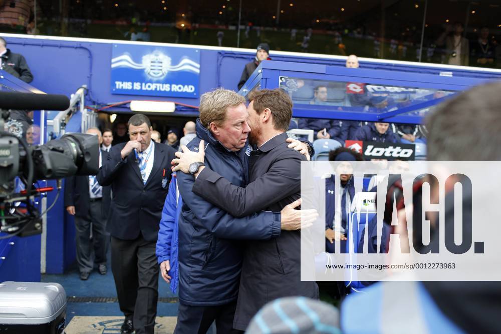 QPR s Harry Redknapp greets Tottenham s Andre Villas-Boas before kick-off.. QPR (Queens Park Rangers) - Tottenham Hotspur - Barclays Premier League - Loftus Road, London- 12 01 13 - .