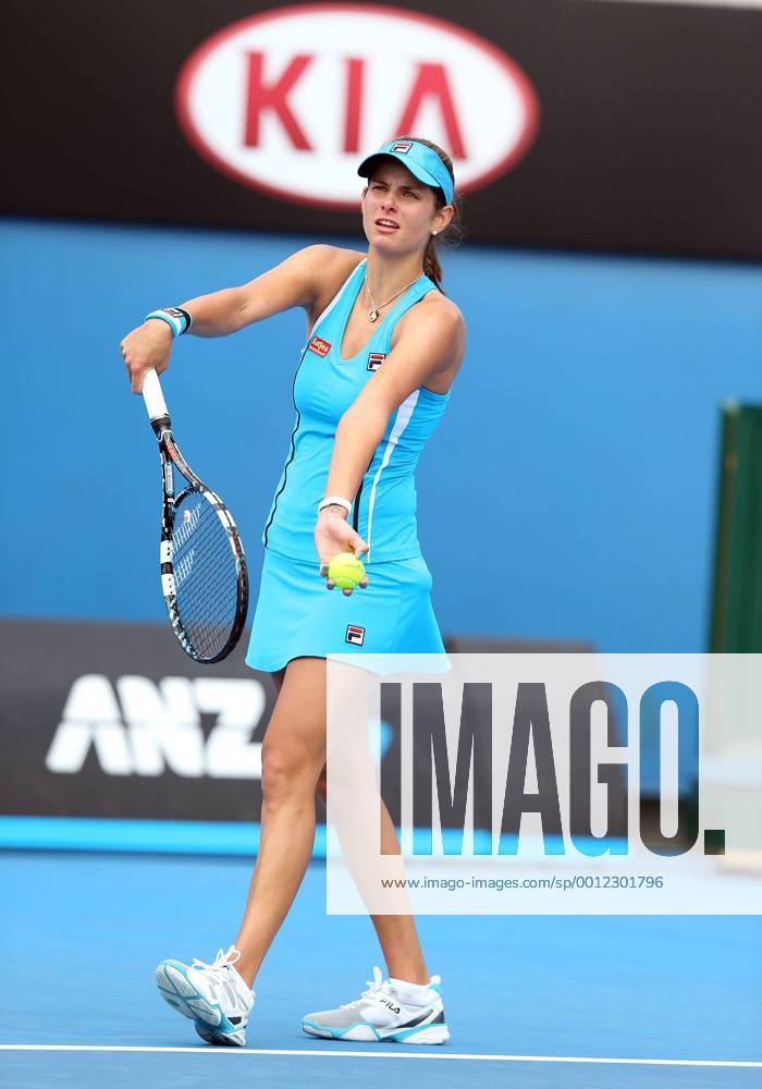 Julia Görges (GER) hits a serve against during the first round of the Australian Open at Melbourne Park Tennis Centre in Melbourne, Australia. TENNIS: JAN 14 Australian Open Icon130114366