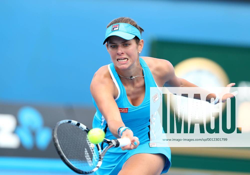 Julia Görges (GER) hits a forehand against during the first round of the Australian Open at Melbourne Park Tennis Centre in Melbourne, Australia. TENNIS: JAN 14 Australian Open Icon130114431