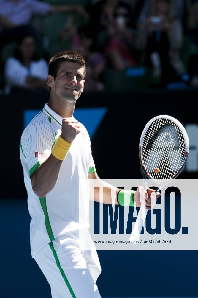 Novak Djokovic (SRB) fist pumps in celebration after winning a point during Day 1 of the Australian Tennis open Grand Slam event at Melbourne Park, Melbourne Australia. TENNIS: JAN 14 Australian Open Icon13011418