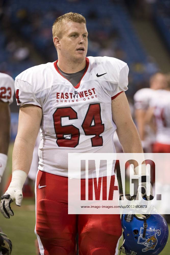 OL Jordan Devey (64) Memphis during 2nd half NCAA College League USA Football game action of the East West Shrine Game between East (White) and West (Blue). West defeated East 28-13 at Tropicana Field in St Petersburg, Florida. NCAA College League USA Football 2013: East West Shrine Game JAN 19 - ZUMAcg2