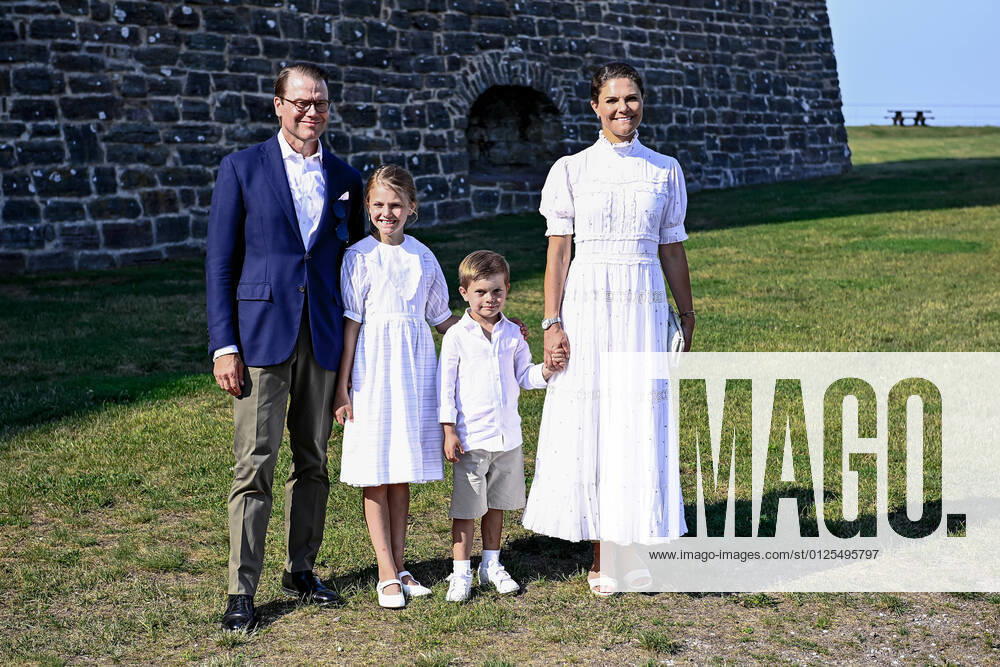 Crown Princess Victoria, Prince Daniel, Princess Estelle and Prince Oscar arrive at Borgholm Castle ahead of the awarding of the Victoria Prize on 14 July 2021 in Borgholm,