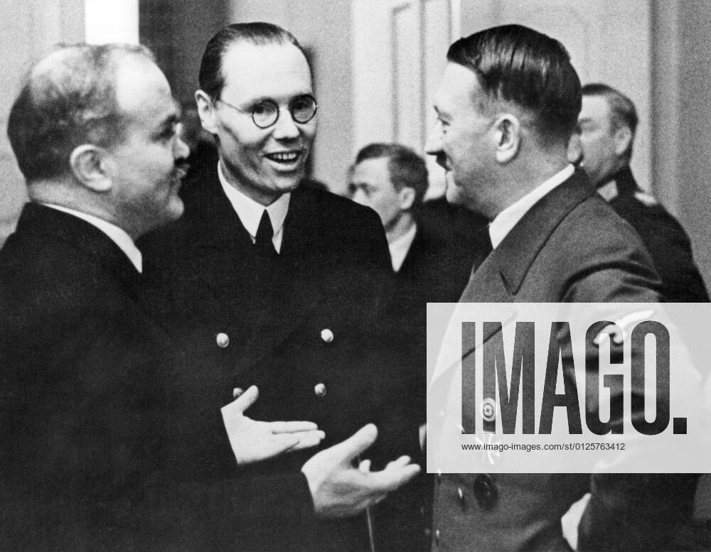 Vyacheslav Mikhailovich Molotov (9 March 1890 8 November 1986) was a Soviet politician and diplomat, an Old Bolshevik, and a leading figure in the Soviet government from the 1920s, when he rose to power as a protÃ gÃ of Joseph Stalin.<br ><br > Molotov served as Chairman of the Council of People s Commissars (Premier) from 1930 to 1941, and as Minister of Foreign Affairs from 1939 to 1949 and from 1953 to 1956. He served as First Deputy Premier from 1942 to 1957, when he was dismissed from the Presidium of the Central Committee by Nikita Khrushchev.<br ><br > Adolf Hitler (20 April 1889 30 April 1945) was a German politician of Austrian origin who was the leader of the Nazi Party (NSDAP), Chancellor of Germany from 1933 to 1945, xSupplier:MediaxCo.xLtd.x