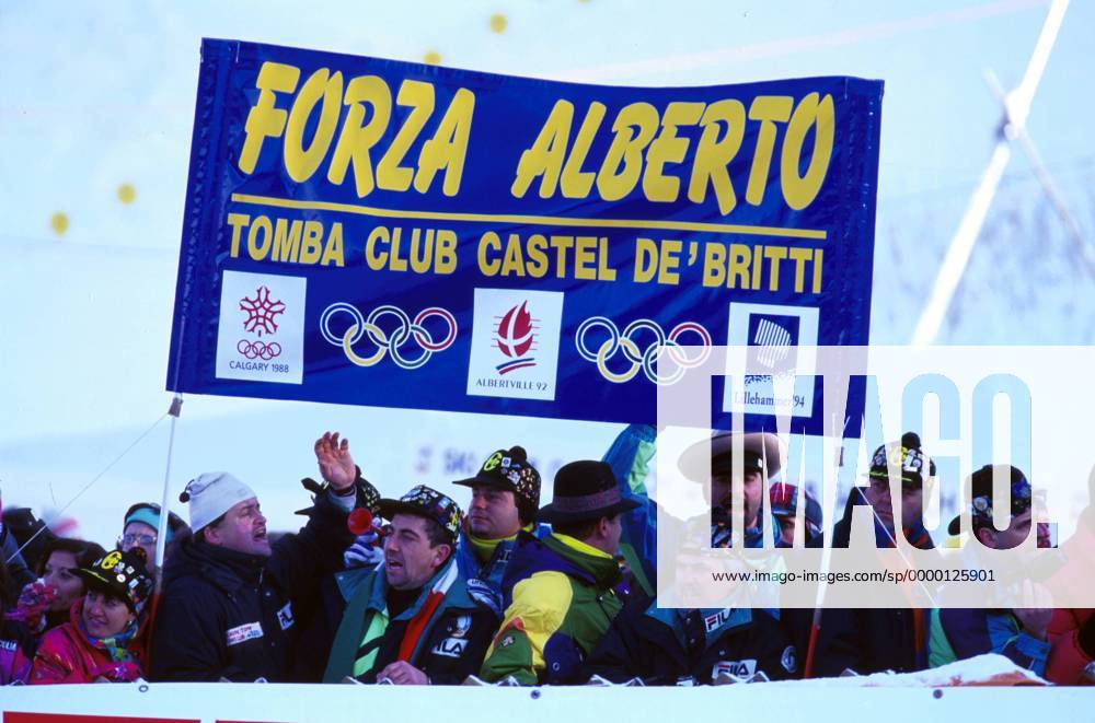 Tomba Club Castel de Britti sagt: Forza Alberto! Alpiner Skilauf Herren Weltcup 1995, Ski alpin, Skisport, Gruppe Garmisch Partenkirchen Begeisterung,