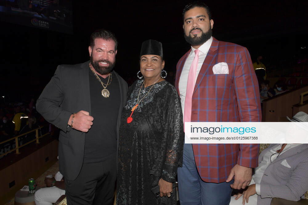 HOLLYWOOD, FL - JULY 16: Bruce Soscia, Khalilah Ali, Kris Doura pictured as Matt Delanoit defeats Rene Rodriguez in the main bout in the Bareknuckle Backyard Brawls at the Seminole Hard Rock & Casino on July 16, 2021 in Hollywood, Florida.