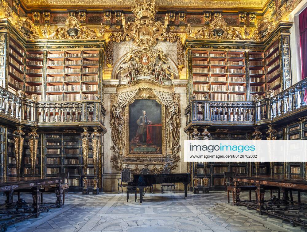 Interior of the library in the historic University of Coimbra, Portugal, Europe