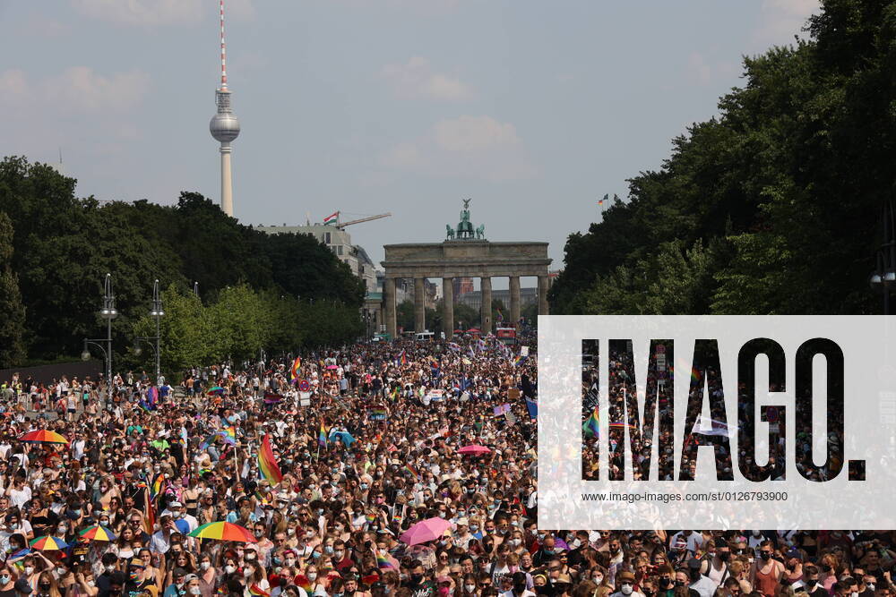 People at the Christopher Street Day demonstration in Berlin on 24 July 2021 German Chancellor Angela Merkel attend Press Conference in Berlin
