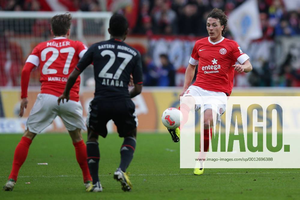 Fussball Bundesliga FSV Mainz 05 - FC Bayern Muenchen Spieltag 20 Fussball Maenner Saison 2012 13 Julian BAUMGARTLINGER (FSV Mainz 05 - 14) - David ALABA (FC Bayern Muenchen - 27) - Nicolai MUELLER - MULLER (FSV Mainz 05 - 27)