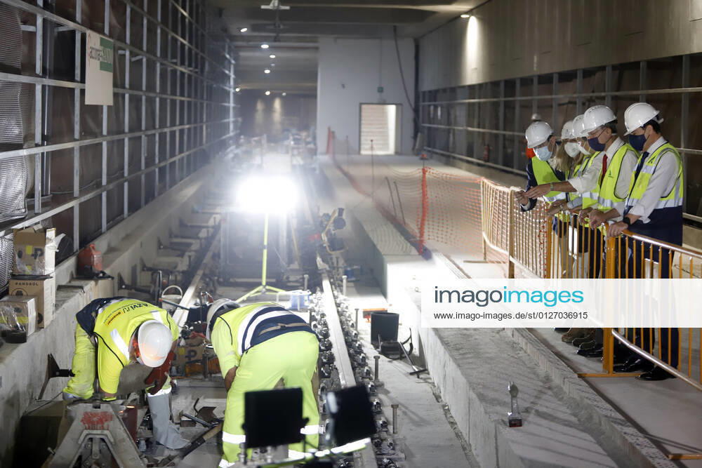 The president of the Junta de Andalucia, Juanma Moreno (1r), attends the first welding of the track rail at the Atarazanas metro station, in the image together with the Minister of Public Works, Marifran Carazo and the mayor of Malaga, Francisco de la Torre and the Minister of the Presidency Elias Bendodo. A, 26 July 2021, in Malaga (Andalusia, Spain). 26 JULY 2021 Ãlex Zea LagenciaEP 07 26 2021 Malaga (Andalusia) Malaga (Andalusia) Spain