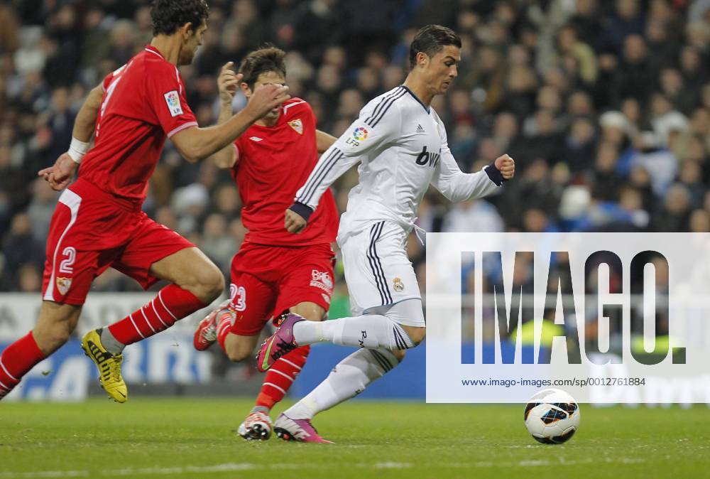 Madrid 09 02 2013. Football match between Real Madrid FC and FC Sevilla corresponding to the 23th day of the Spanish League, held at the Santiago Bernabeu stadium, in Madrid 02 09 2013. Cristiano Ronaldo score