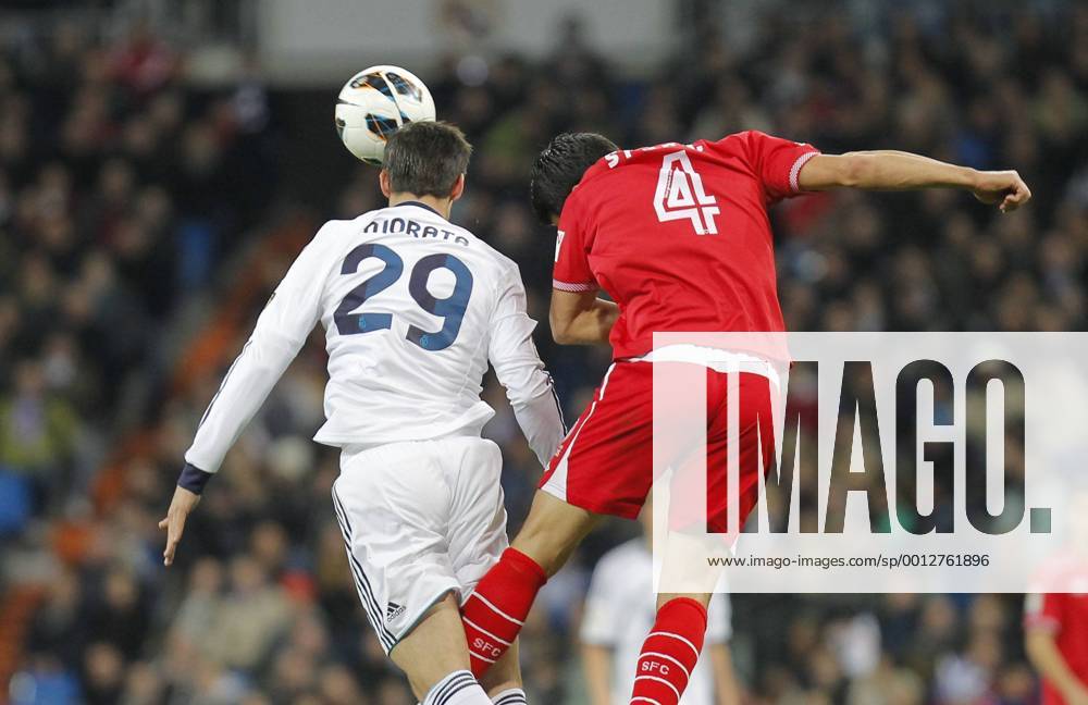 Madrid 09 02 2013. Football match between Real Madrid FC and FC Sevilla corresponding to the 23th day of the Spanish League, held at the Santiago Bernabeu stadium, in Madrid 02 09 2013. Emir Spahic vs Alvaro Morata