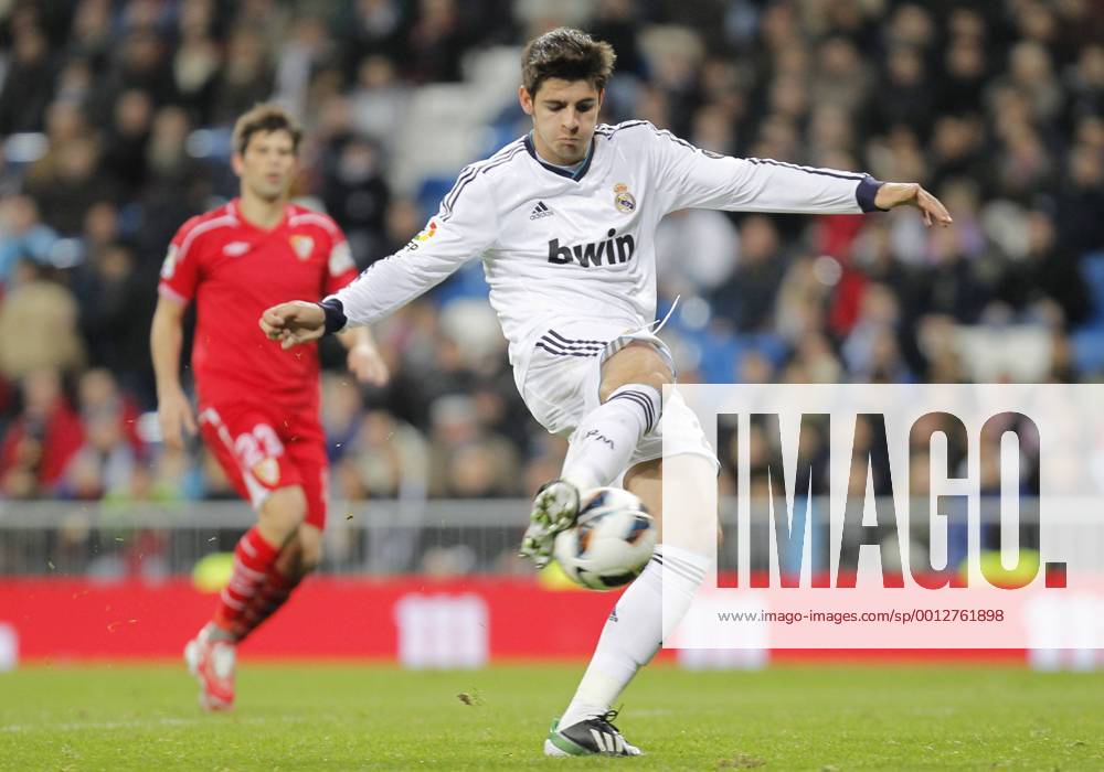 Madrid 09 02 2013. Football match between Real Madrid FC and FC Sevilla corresponding to the 23th day of the Spanish League, held at the Santiago Bernabeu stadium, in Madrid 02 09 2013. Alvaro Morata