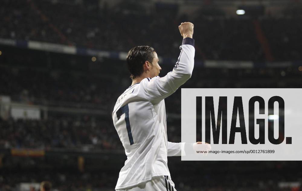 Madrid 09 02 2013. Football match between Real Madrid FC and FC Sevilla corresponding to the 23th day of the Spanish League, held at the Santiago Bernabeu stadium, in Madrid 02 09 2013. Cristiano Ronaldo celebrate after scoring