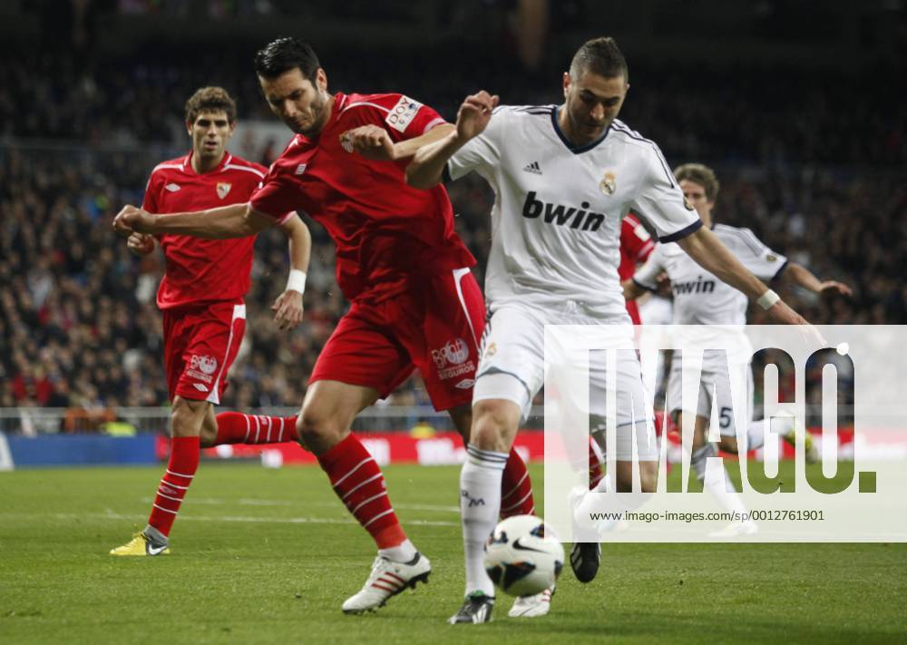 Madrid 09 02 2013. Football match between Real Madrid FC and FC Sevilla corresponding to the 23th day of the Spanish League, held at the Santiago Bernabeu stadium, in Madrid 02 09 2013. Karim Benzema