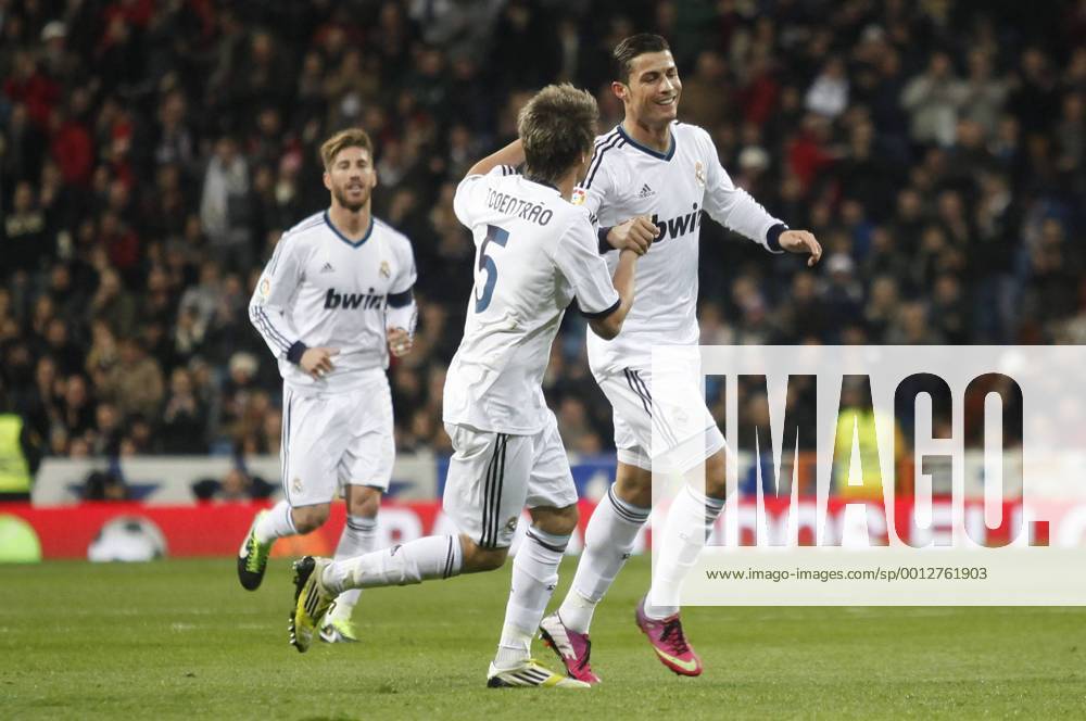 Madrid 09 02 2013. Football match between Real Madrid FC and FC Sevilla corresponding to the 23th day of the Spanish League, held at the Santiago Bernabeu stadium, in Madrid 02 09 2013. Cristiano Ronaldo celebrate after scoring