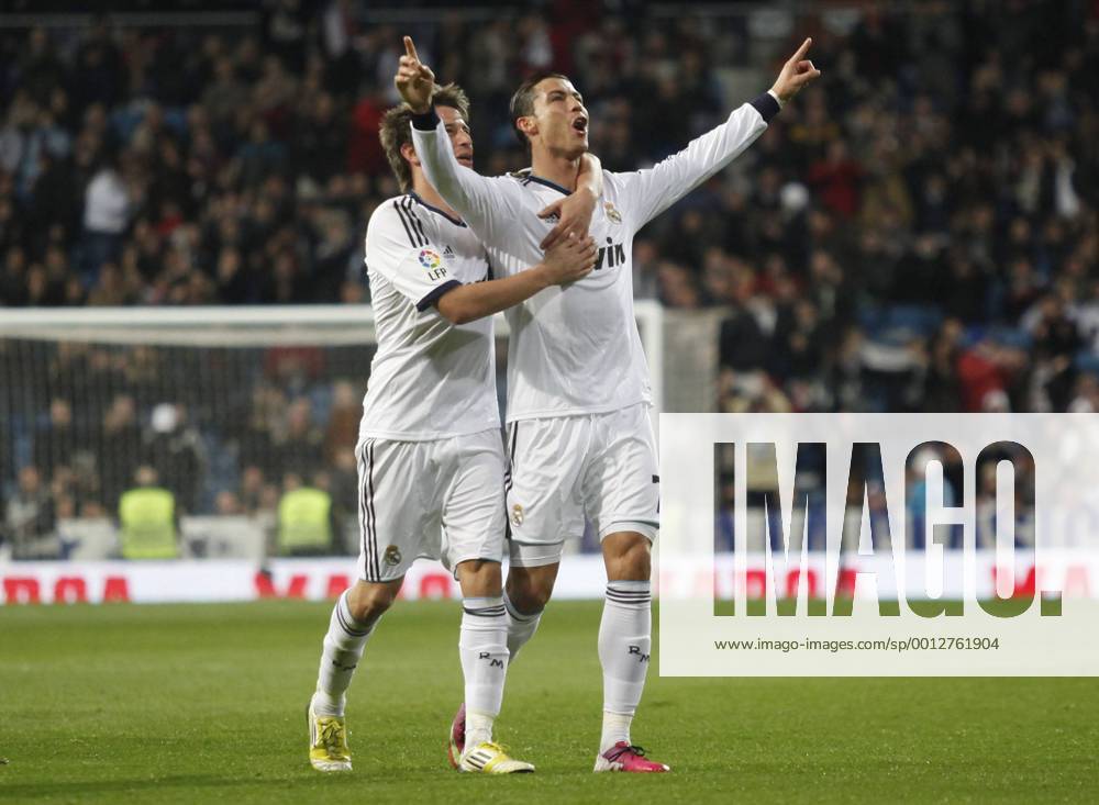 Madrid 09 02 2013. Football match between Real Madrid FC and FC Sevilla corresponding to the 23th day of the Spanish League, held at the Santiago Bernabeu stadium, in Madrid 02 09 2013. Cristiano Ronaldo celebrate after scoring