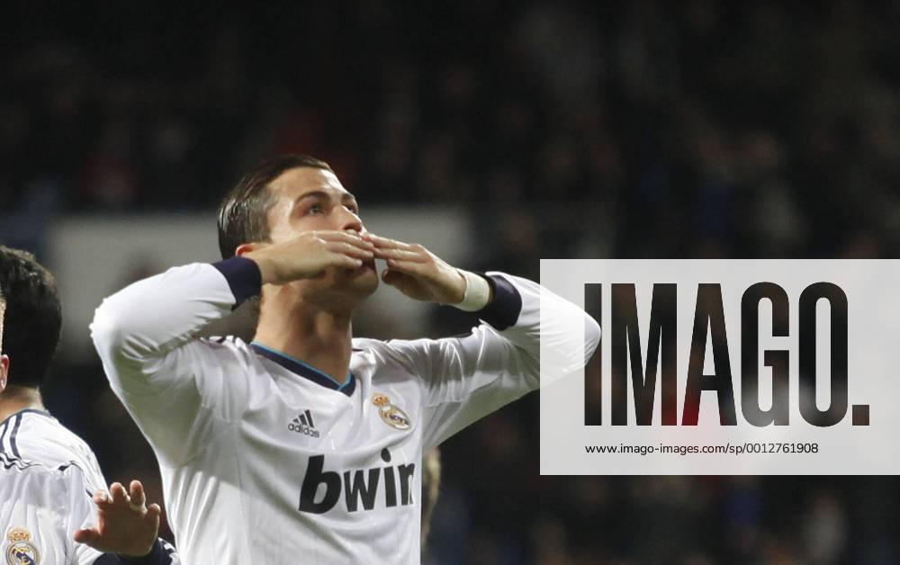 Madrid 09 02 2013. Football match between Real Madrid FC and FC Sevilla corresponding to the 23th day of the Spanish League, held at the Santiago Bernabeu stadium, in Madrid 02 09 2013. Cristiano Ronaldo celebrate after scoring