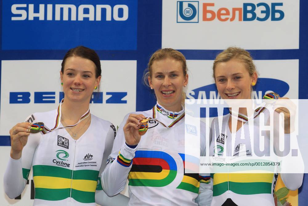 Podium : Amy Cure (AUS) - Sarah Hammer (USA) - Annette Edmondson (AUS) CYCLISME : Championnats du Monde sur Piste - Minsk - 20 02 2013 PatrickPichon Panoramic