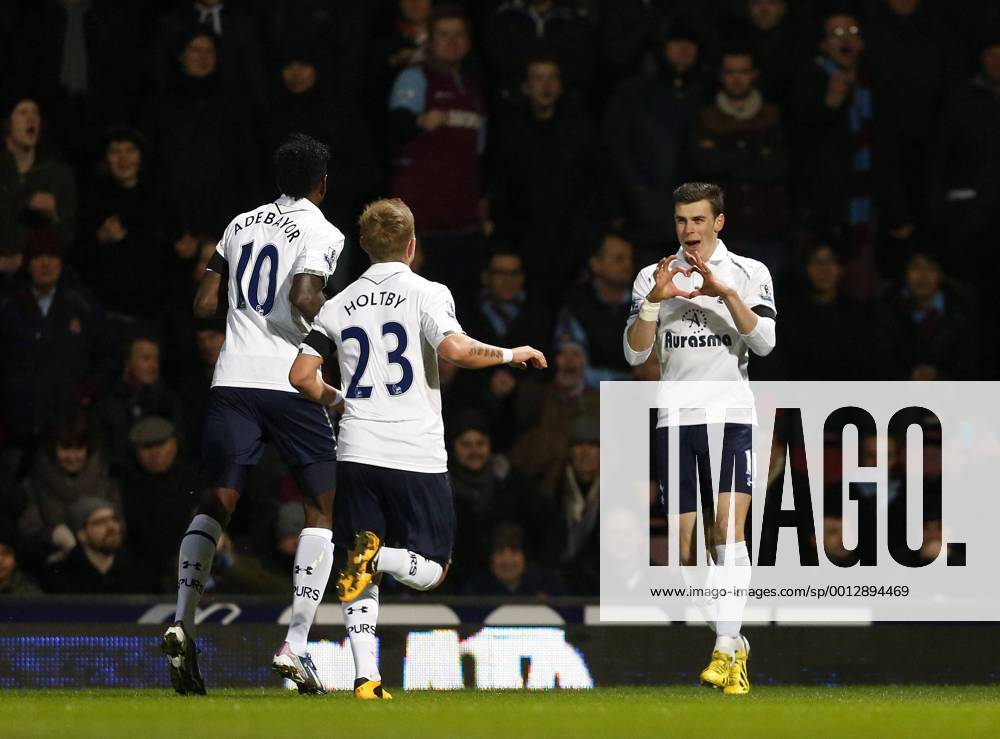 Tottenham s Gareth Bale celebrates scoring his sides opening goal..West Ham United v Tottenham Hotspur- Barclays Premier League - Upton Park, London- 25 02 13 - Picture David Klein Sportimage .