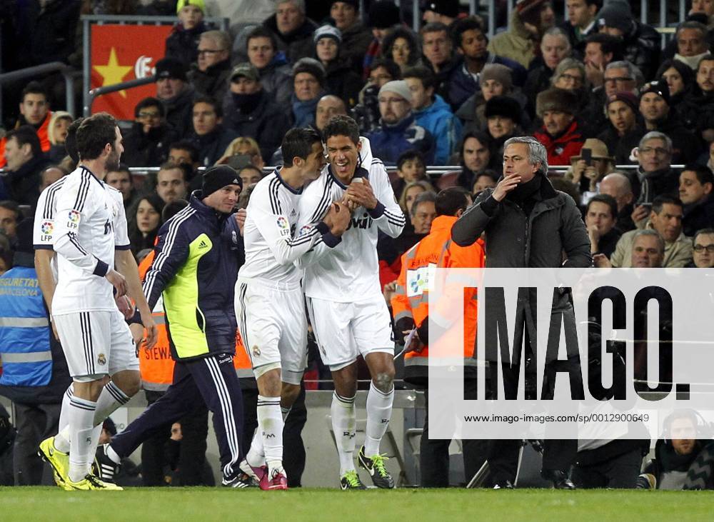 Copa del Rey. FC Barcelona vs Real Madrid. Cristiano Ronaldo, Raphael Varane, Jose Mourinho, Madrid celebrate 3-0.