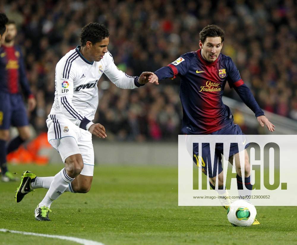 Copa del Rey. FC Barcelona vs Real Madrid. Lionel Messi and Raphael Varane.