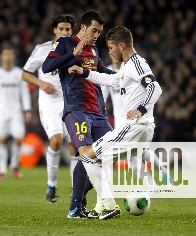 Copa del Rey. FC Barcelona vs Real Madrid. Sergio Busquets and Sergio Ramos.