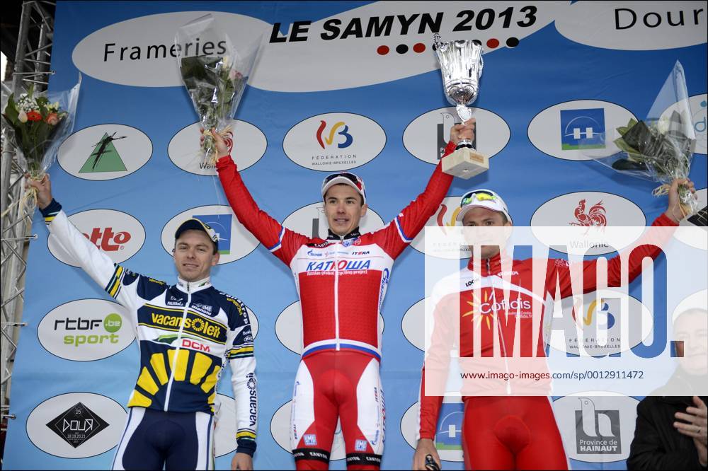 Podium : Kris Boeckmans (Belgium Team Vacansoleil - DCM) - Alexey Tsatevitch (Russia Team Katusha - Katuscha - Canyon) - Adrien Petit (France Team Cofidis) CYCLISME : Course - Le Samyn - 27 02 2013 PhotoNews Panoramic