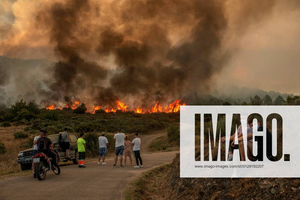 Firefighters work against a forest fire in Rubia, Ourense, Galicia, northern Spain, 12 August 2021. Over 20 hectares have burned on a fire that remains out of control. Forest fire in Rubia, Ourense !ACHTUNG: NUR REDAKTIONELLE NUTZUNG!