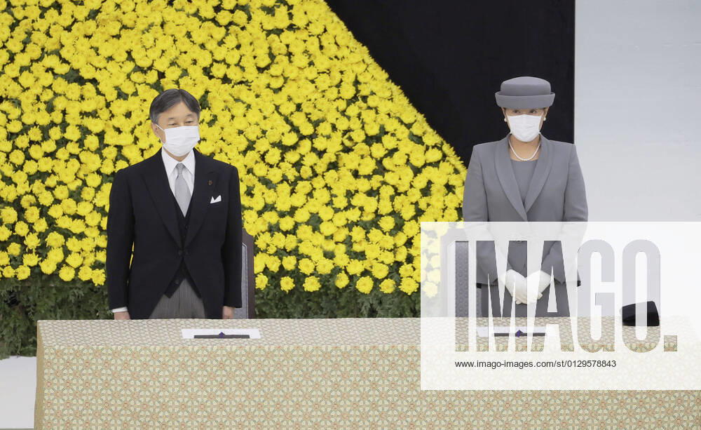 Japan marks 76th anniversary of WWII surrender amid virus pandemic Japanese Emperor Naruhito and Empress Masako attend a memorial ceremony marking the 76th anniversary of Japan s surrender in World War II at Nippon Budokan hall in Tokyo on Aug. 15, 2021. Some 180 people took part in the ceremony -- the lowest attendance since the event started in 1963 -- with the government limiting the number of people present amid the coronavirus pandemic. (Pool photo) A14AA0000757866P