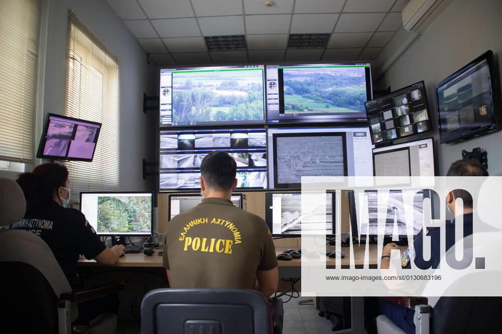Greece Strengthens Its Border Protection The control room of the new camera systems in Nea Vyssa. Greece strengthens its surveillance capabilities to fight the increased refugee and migrants flows from Turkey. The border protection at Greek Turkish borders in Evros region is reinforced, supported by the EU, with more Frontex personnel and vehicles, more Greek border police officers, drones, building a new fence and wall, watchtowers with thermal remote cameras and radar on the tower, new combat vehicles and control rooms. On 20 August 2021 Greek ministers visited Evros to inspect the process of the steel fence works and the border surveillance systems against the new expected migrant crossing as EU is expecting a new asylum seeker wave from
