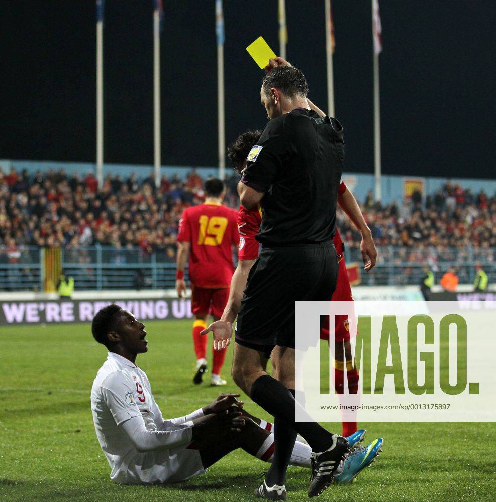 England s Danny Welbeck gets booked for diving..Montenegro v England- World Cup Qualifier - Podgorica City Stadium, Podgorica- 26 03 13 - Picture David Klein Sportimage .