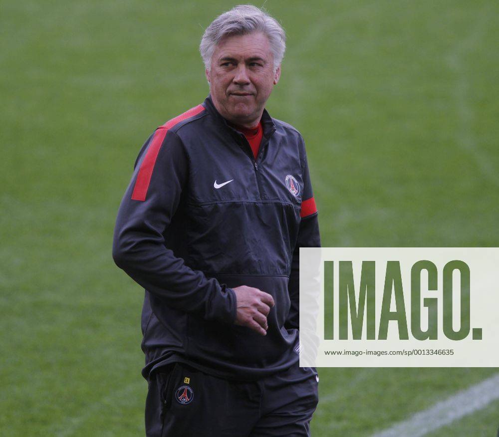 Barcelona, Camp Nou april 9. Carlo Ancelotti (PSG) Paris Saint Germain training before the match in Champions League