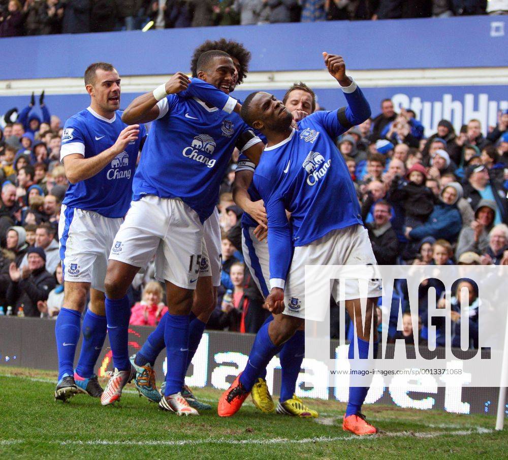 -Everton s Victor Anichebe celebrates.the 2nd goal of the game- Barclays Premier League - FC Everton vs Queens Park Rangers QPR - Goodison Park -Liverpool- 13th April 2013 - .