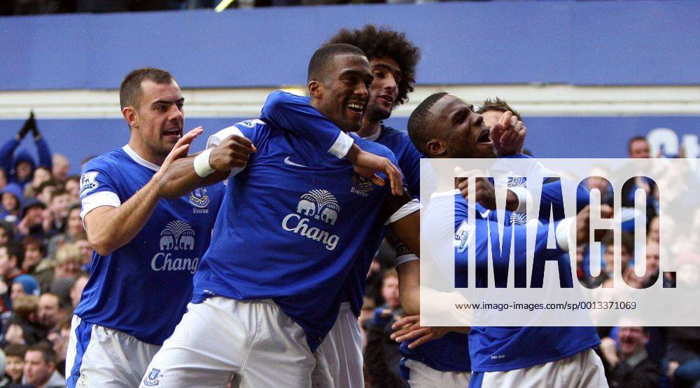 -Everton s Victor Anichebe celebrates the 2nd goal of the game- Barclays Premier League - FC Everton vs Queens Park Rangers QPR - Goodison Park -Liverpool- 13th April 2013 - .