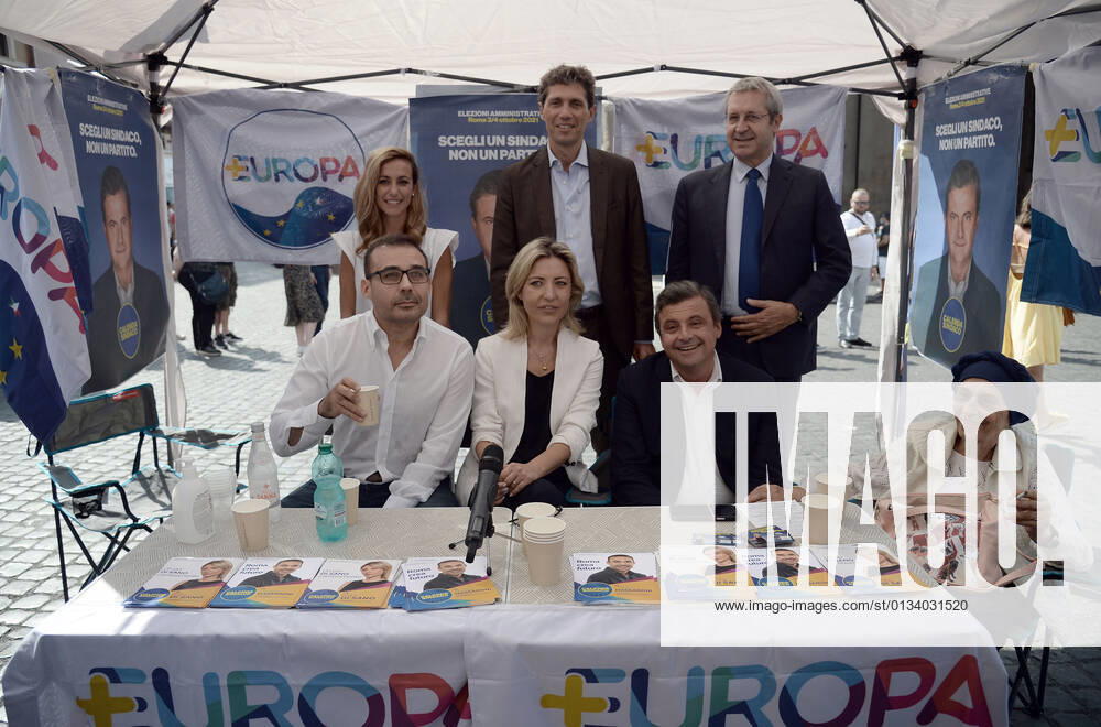 Photo IPP Fabio Cimaglia Rome 10 September 2021 election campaign for local elections Più Europa presents its candidates in support of Calendas list In the photo, from left to right, standing Maria Saeli, Riccardo Magi, Benedetto della Vedova, seated from left Andrea Massaroni, Rita Di Sano, Carlo Calenda Emma Bonino Rome 10 September 2021 Più Europa takes 0