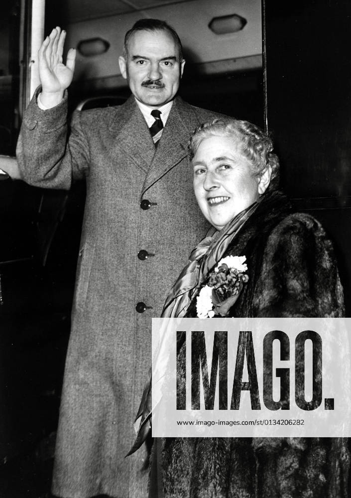 English crime mystery writer Agatha Christie with her husband Max Mallowan circa 1950 File Reference 34145-431THA