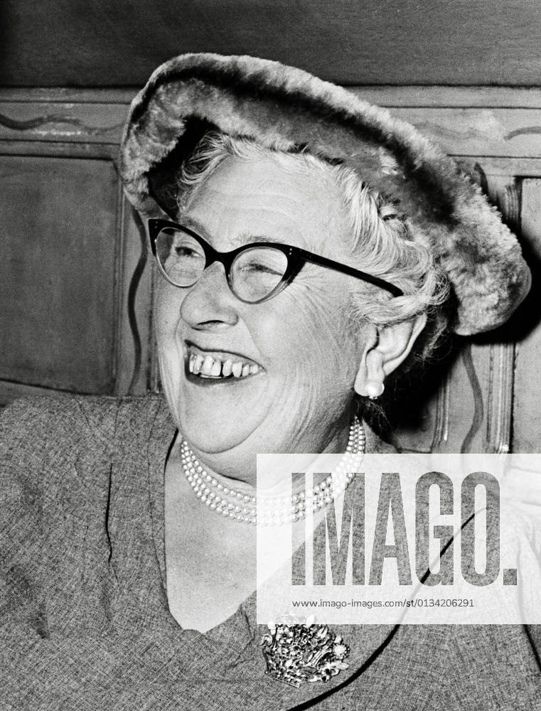 English crime mystery writer Agatha Christie, at a party to celebrate the 1998th stage performance of The Mousetrap, 1957 File Reference 34145-433THA